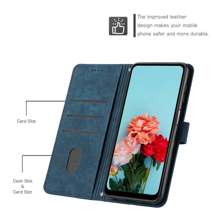 For Samsung Galaxy A04e / F04 Skin Feel Stripe Pattern Leather Phone Case with Lanyard(Blue) - free shipping - PMC TechLife - Order now!