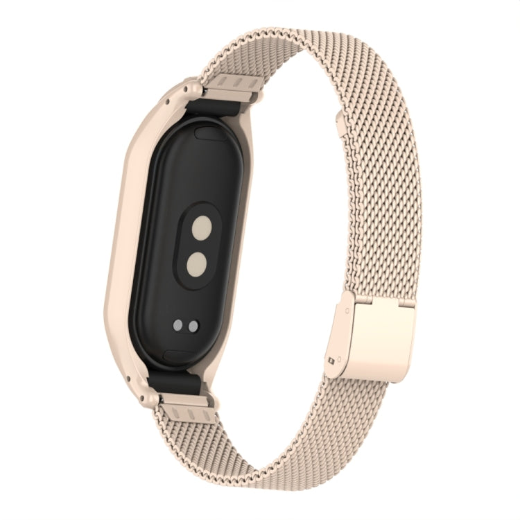 For Xiaomi Mi Band 8 Integrated Metal Case + Steel Mesh Buckle Watch Band(Lotus Pink) - Smart Wear by PMC Jewellery | Online Shopping South Africa | PMC Jewellery