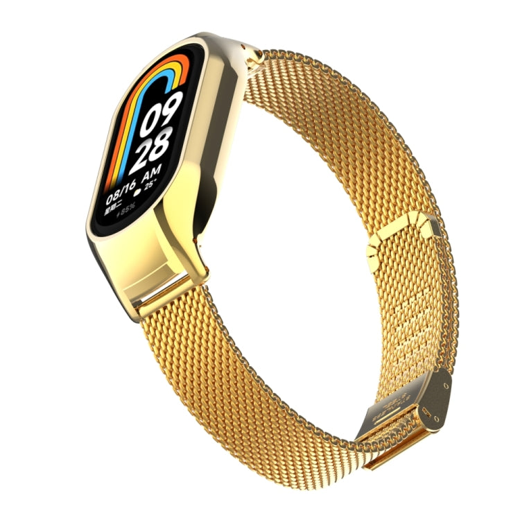 For Xiaomi Mi Band 8 Integrated Metal Case + Steel Mesh Buckle Watch Band(Gold) - Smart Wear by PMC Jewellery | Online Shopping South Africa | PMC Jewellery