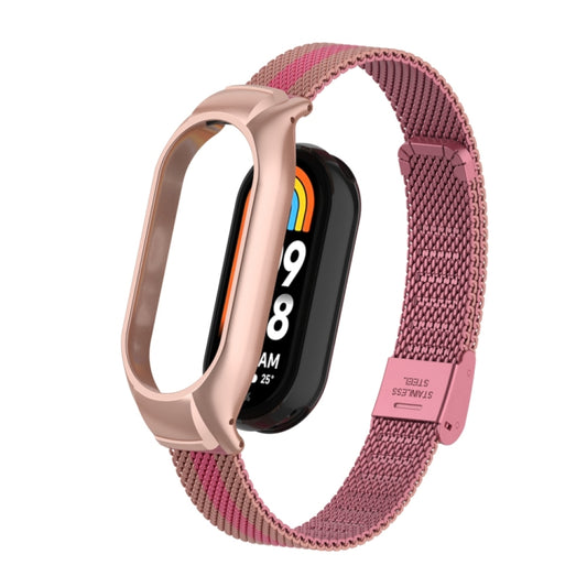 For Xiaomi Mi Band 8 Integrated Metal Case + Steel Mesh Buckle Watch Band(Rose+Pink) - Smart Wear by PMC Jewellery | Online Shopping South Africa | PMC Jewellery