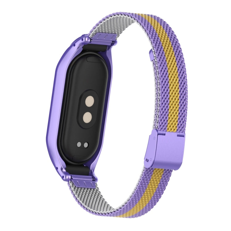 For Xiaomi Mi Band 8 Integrated Metal Case + Steel Mesh Buckle Watch Band(Purple+Gold) - Smart Wear by PMC Jewellery | Online Shopping South Africa | PMC Jewellery