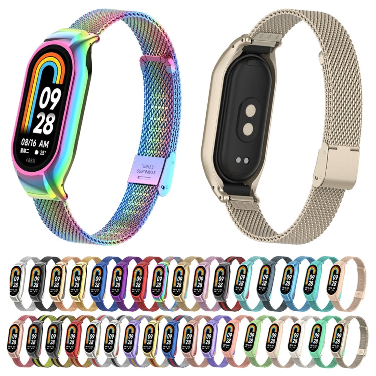 For Xiaomi Mi Band 8 Integrated Metal Case + Steel Mesh Buckle Watch Band(Gold) - Smart Wear by PMC Jewellery | Online Shopping South Africa | PMC Jewellery