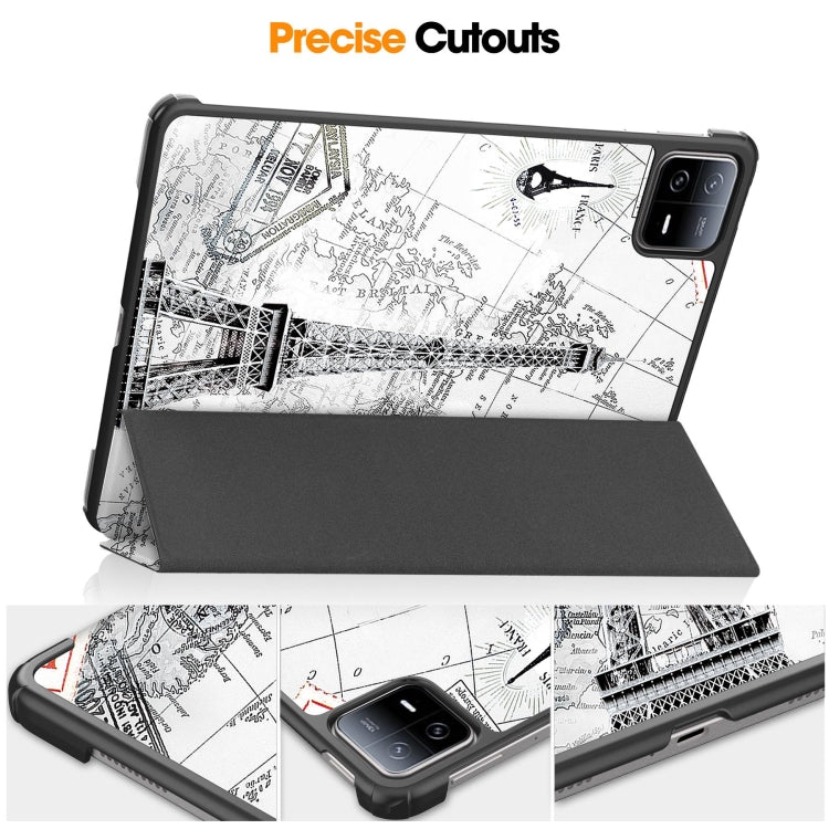 For Xiaomi Pad 6 / 6 Pro Custer Painted 3-Fold Stand Leather Smart Tablet Case(Retro Eiffel Tower) -  by PMC Jewellery | Online Shopping South Africa | PMC Jewellery