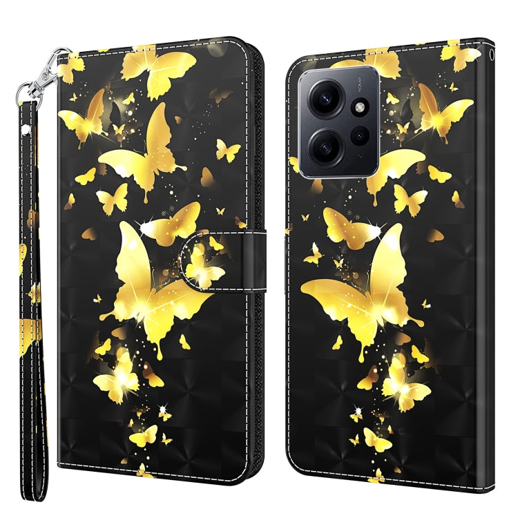 For Xiaomi Redmi Note 12 4G Global 3D Painting Pattern Flip Leather Phone Case(Gold Butterfly) - free shipping - PMC TechLife - Order now!
