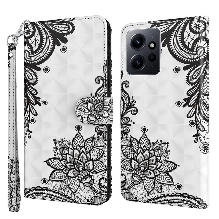 For Xiaomi Redmi Note 12 4G Global 3D Painting Pattern Flip Leather Phone Case(Diagonal Black Flower) - free shipping - PMC TechLife - Order now!