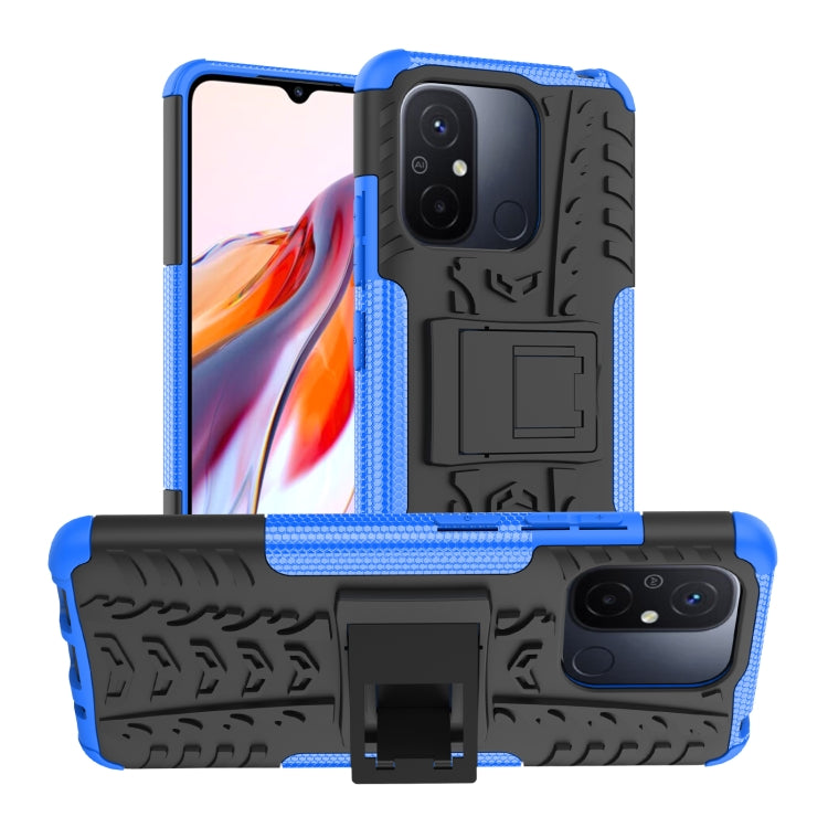 For Xiaomi Redmi 12C Tire Texture TPU + PC Phone Case with Holder(Blue) - free shipping - PMC TechLife - Order now!