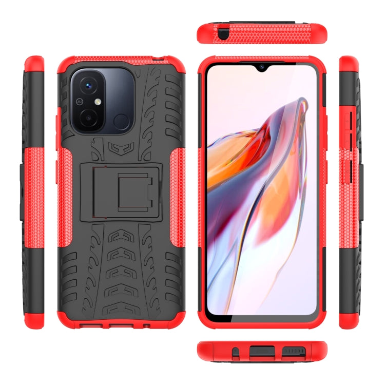 For Xiaomi Redmi 12C Tire Texture TPU + PC Phone Case with Holder(Red) - Xiaomi Cases by PMC Jewellery | Online Shopping South Africa | PMC Jewellery