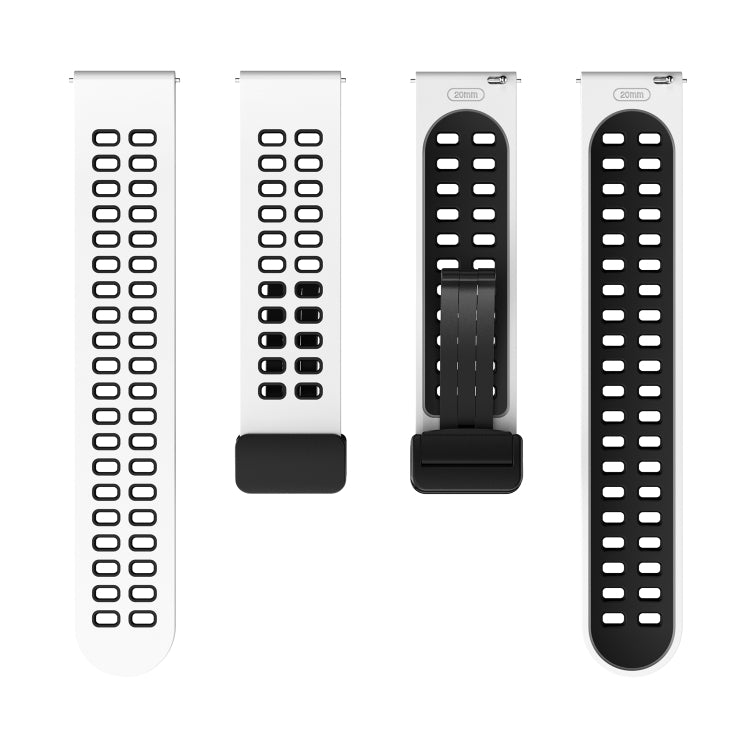20mm Double-row Hole Folding Black Buckle Two-color Silicone Watch Band(White Black) - Smart Wear by PMC Jewellery | Online Shopping South Africa | PMC Jewellery