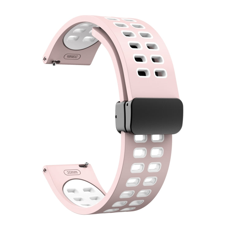 20mm Double-row Hole Folding Black Buckle Two-color Silicone Watch Band(Pink White) - Smart Wear by PMC TechLife | Online Shopping South Africa | PMC TechLife