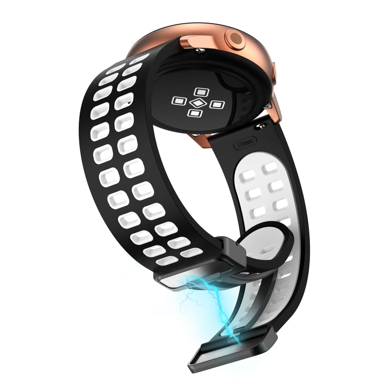 20mm Double-row Hole Folding Black Buckle Two-color Silicone Watch Band(Black White) - Smart Wear by PMC TechLife | Online Shopping South Africa | PMC TechLife