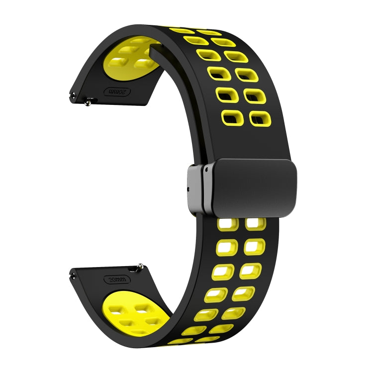 20mm Double-row Hole Folding Black Buckle Two-color Silicone Watch Band(Black Yellow) - Smart Wear by PMC TechLife | Online Shopping South Africa | PMC TechLife
