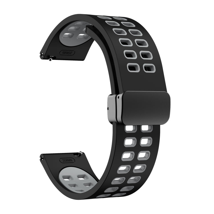 20mm Double-row Hole Folding Black Buckle Two-color Silicone Watch Band(Black Grey) - Smart Wear by PMC TechLife | Online Shopping South Africa | PMC TechLife