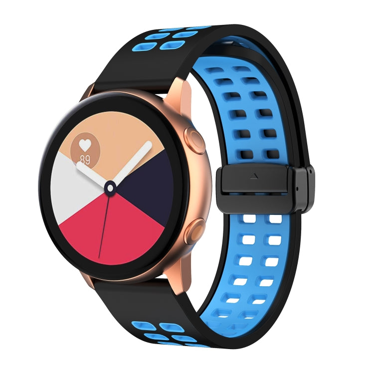20mm Double-row Hole Folding Black Buckle Two-color Silicone Watch Band(Black Sky Blue) - Smart Wear by PMC TechLife | Online Shopping South Africa | PMC TechLife