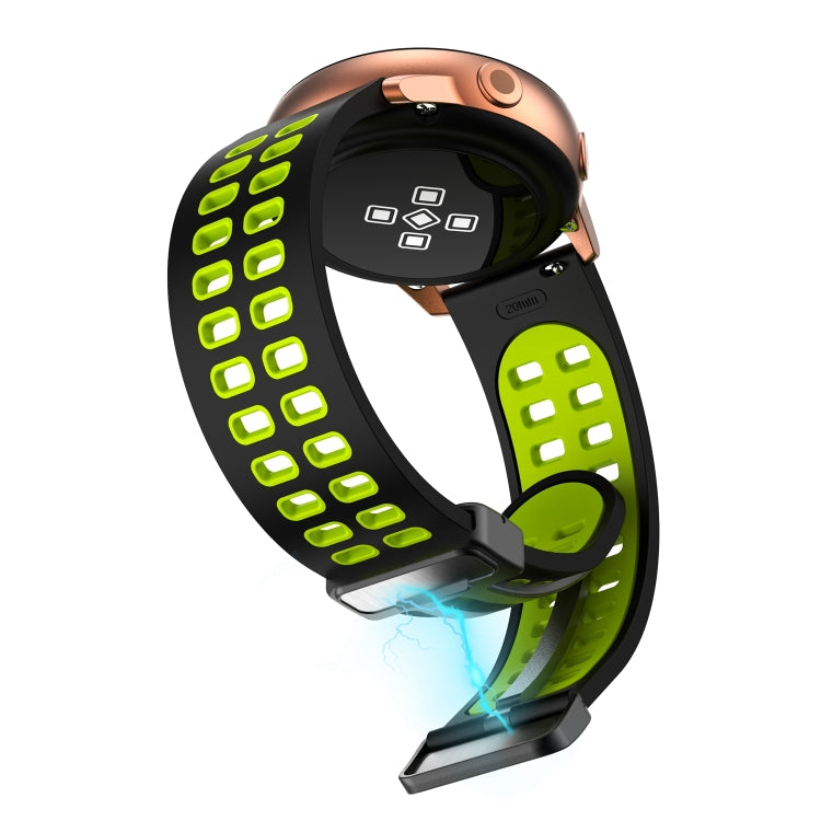 20mm Double-row Hole Folding Black Buckle Two-color Silicone Watch Band(Black Green) - Smart Wear by PMC TechLife | Online Shopping South Africa | PMC TechLife