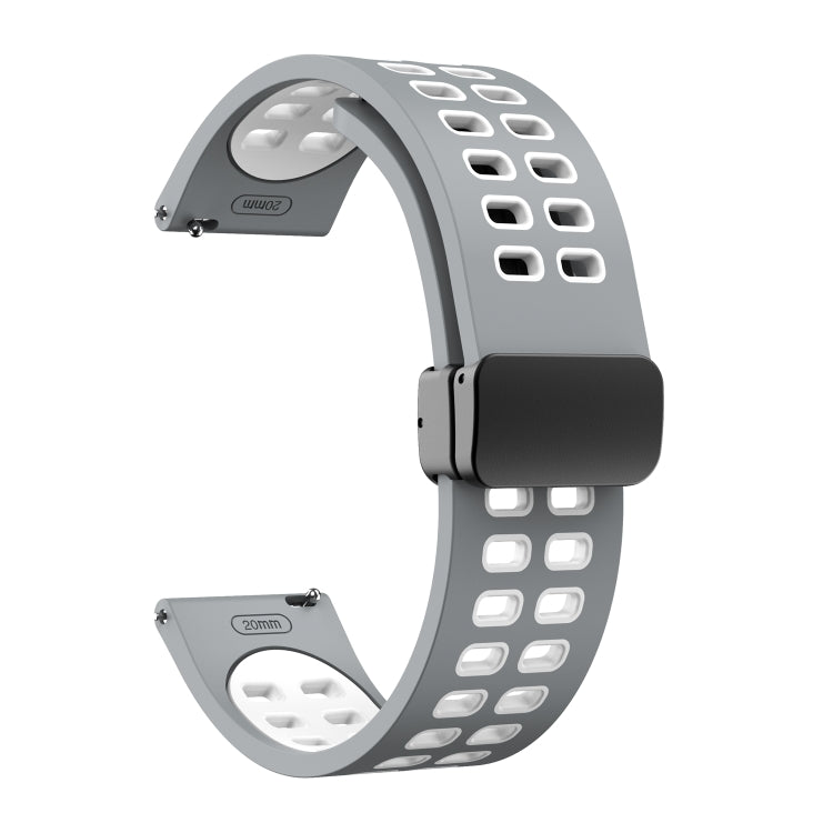 20mm Double-row Hole Folding Black Buckle Two-color Silicone Watch Band(Grey White) - Smart Wear by PMC TechLife | Online Shopping South Africa | PMC TechLife