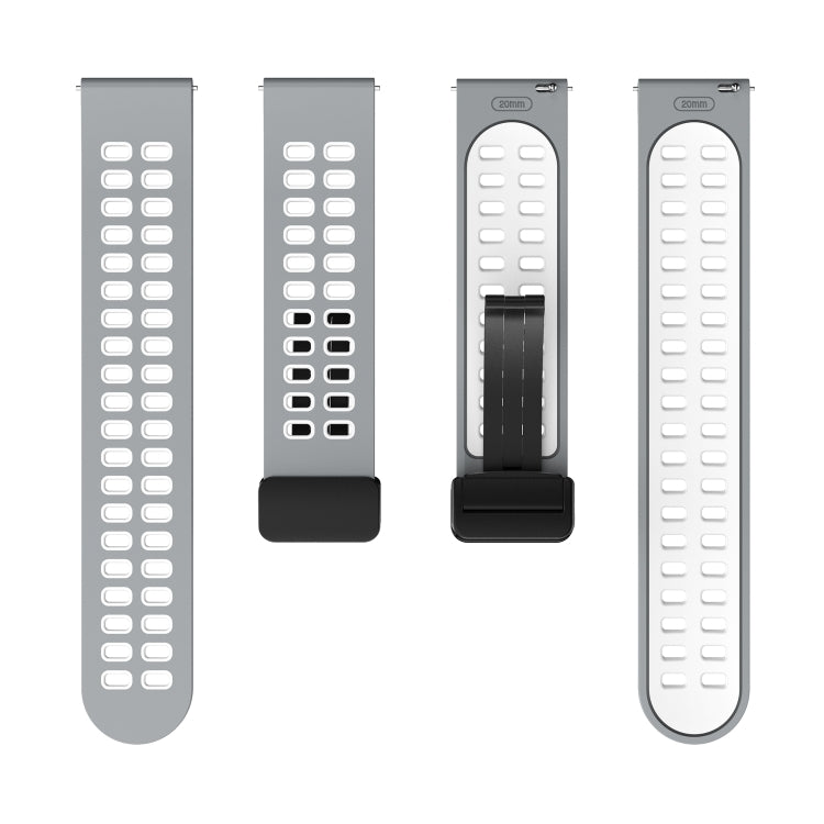 20mm Double-row Hole Folding Black Buckle Two-color Silicone Watch Band(Grey White) - Smart Wear by PMC TechLife | Online Shopping South Africa | PMC TechLife