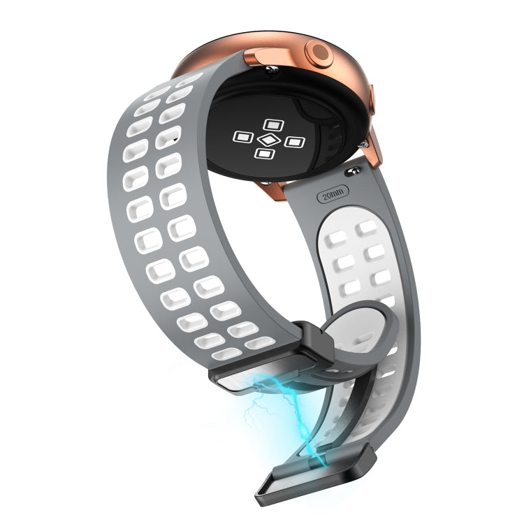 20mm Double-row Hole Folding Black Buckle Two-color Silicone Watch Band(Grey White) - Smart Wear by PMC TechLife | Online Shopping South Africa | PMC TechLife
