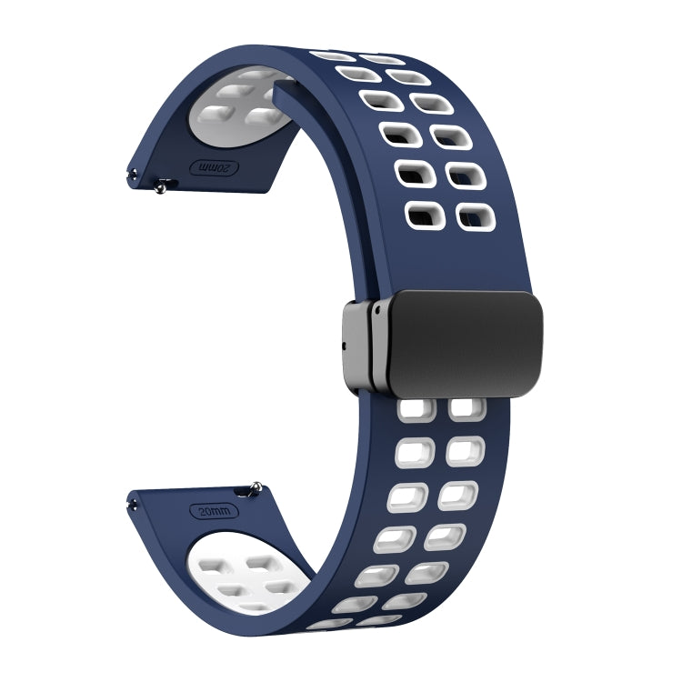 20mm Double-row Hole Folding Black Buckle Two-color Silicone Watch Band(Midnight Blue White) - Smart Wear by PMC TechLife | Online Shopping South Africa | PMC TechLife