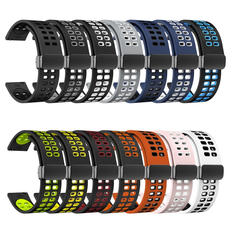 20mm Double-row Hole Folding Black Buckle Two-color Silicone Watch Band(Black Green) - Smart Wear by PMC TechLife | Online Shopping South Africa | PMC TechLife