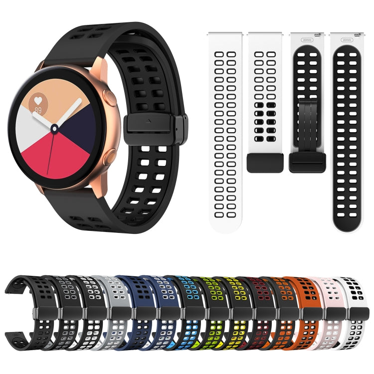 22mm Double-row Hole Folding Black Buckle Two-color Silicone Watch Band(Black White) - Smart Wear by PMC Jewellery | Online Shopping South Africa | PMC Jewellery