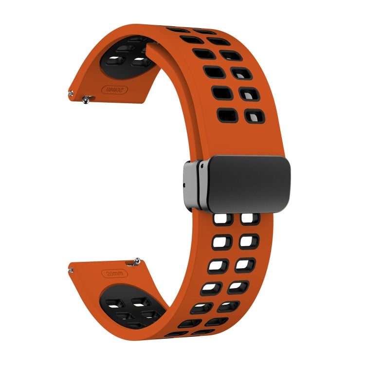 22mm Double-row Hole Folding Black Buckle Two-color Silicone Watch Band(Orange Black) - Smart Wear by PMC TechLife | Online Shopping South Africa | PMC TechLife