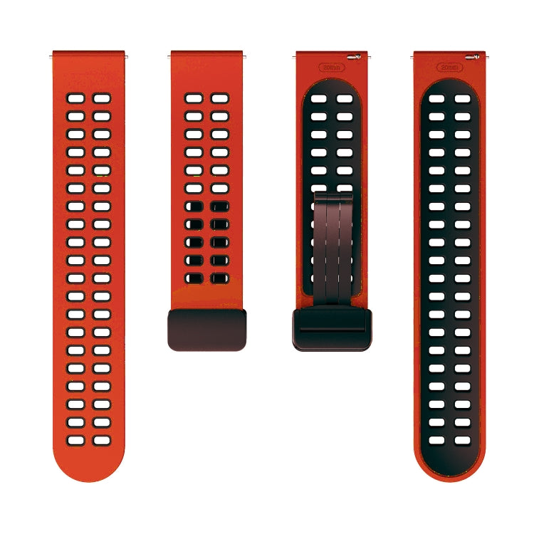 22mm Double-row Hole Folding Black Buckle Two-color Silicone Watch Band(Orange Black) - Smart Wear by PMC TechLife | Online Shopping South Africa | PMC TechLife