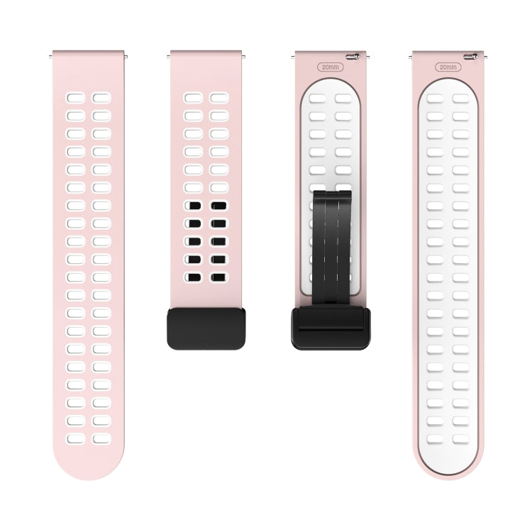 22mm Double-row Hole Folding Black Buckle Two-color Silicone Watch Band(Pink White) - Smart Wear by PMC TechLife | Online Shopping South Africa | PMC TechLife