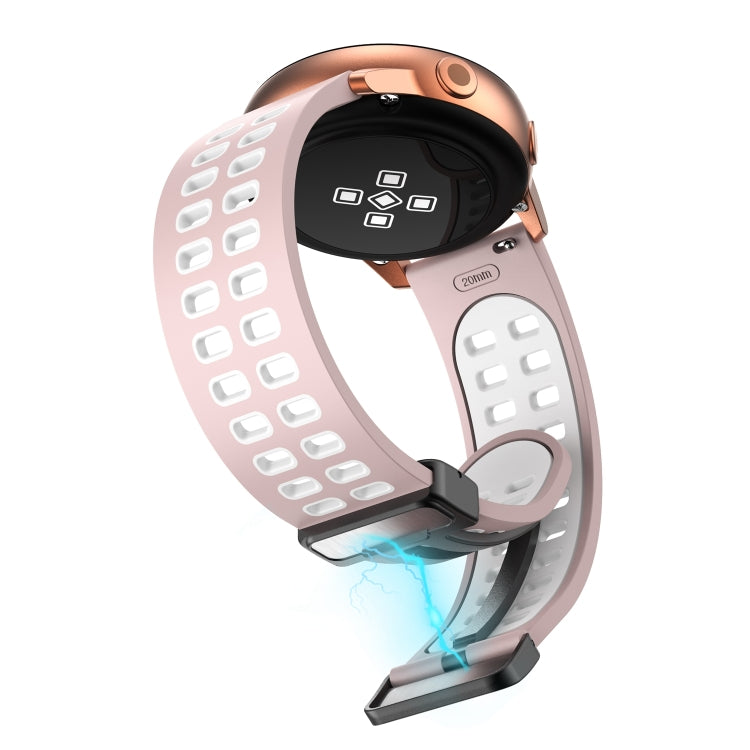 22mm Double-row Hole Folding Black Buckle Two-color Silicone Watch Band(Pink White) - Smart Wear by PMC TechLife | Online Shopping South Africa | PMC TechLife
