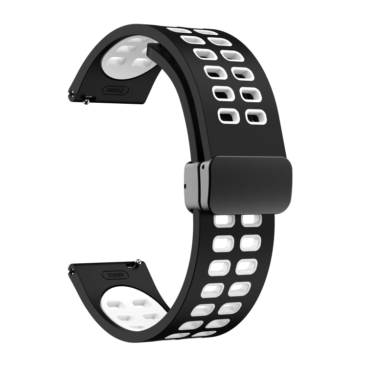 22mm Double-row Hole Folding Black Buckle Two-color Silicone Watch Band(Black White) - Smart Wear by PMC TechLife | Online Shopping South Africa | PMC TechLife
