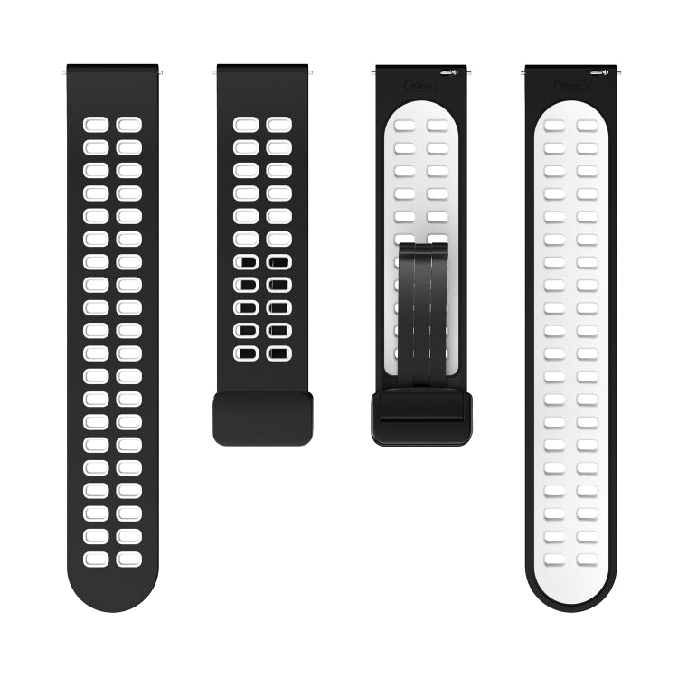 22mm Double-row Hole Folding Black Buckle Two-color Silicone Watch Band(Black White) - Smart Wear by PMC TechLife | Online Shopping South Africa | PMC TechLife