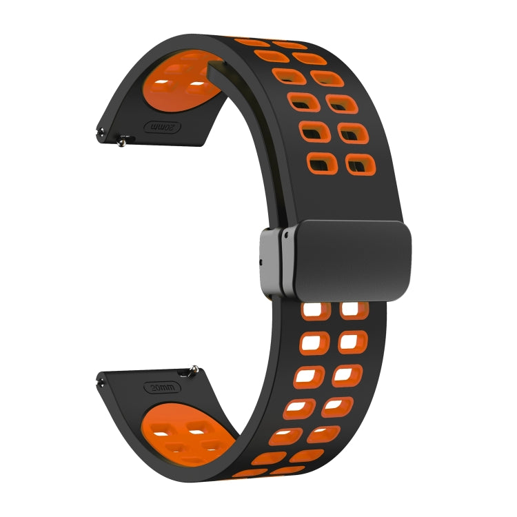 22mm Double-row Hole Folding Black Buckle Two-color Silicone Watch Band(Black Orange) - Smart Wear by PMC TechLife | Online Shopping South Africa | PMC TechLife