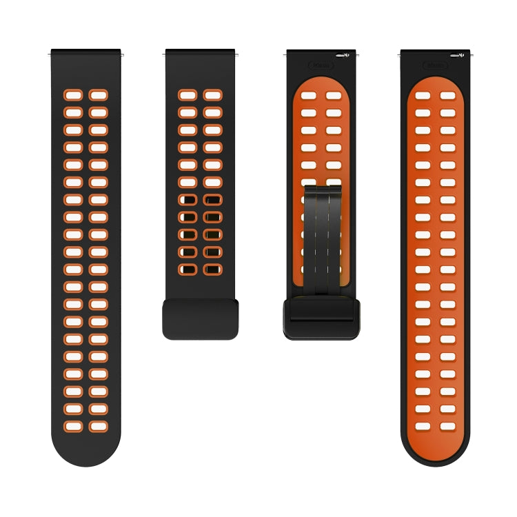 22mm Double-row Hole Folding Black Buckle Two-color Silicone Watch Band(Black Orange) - Smart Wear by PMC TechLife | Online Shopping South Africa | PMC TechLife