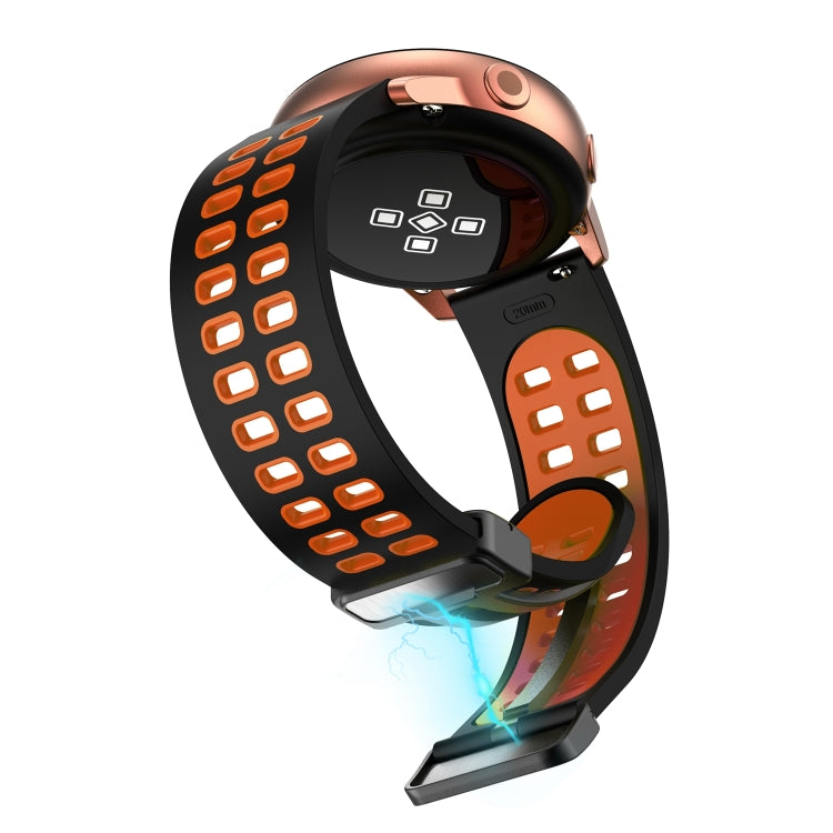 22mm Double-row Hole Folding Black Buckle Two-color Silicone Watch Band(Black Orange) - Smart Wear by PMC TechLife | Online Shopping South Africa | PMC TechLife