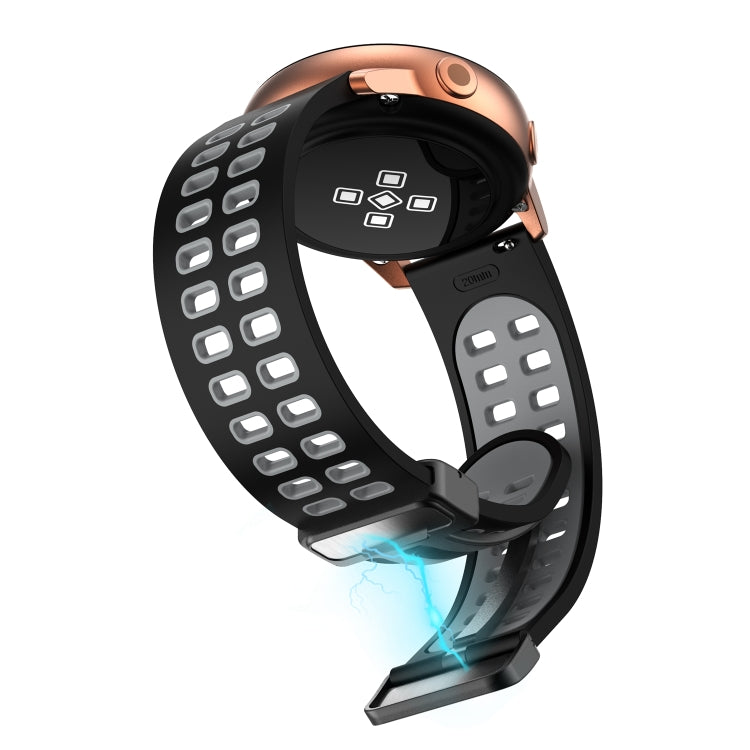 22mm Double-row Hole Folding Black Buckle Two-color Silicone Watch Band(Black Grey) - Smart Wear by PMC TechLife | Online Shopping South Africa | PMC TechLife