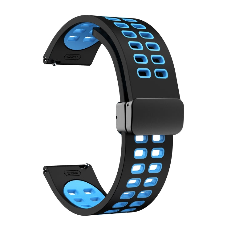 22mm Double-row Hole Folding Black Buckle Two-color Silicone Watch Band(Black Sky Blue) - Smart Wear by PMC TechLife | Online Shopping South Africa | PMC TechLife