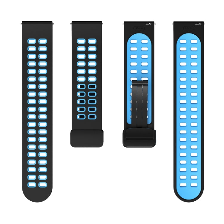 22mm Double-row Hole Folding Black Buckle Two-color Silicone Watch Band(Black Sky Blue) - Smart Wear by PMC TechLife | Online Shopping South Africa | PMC TechLife
