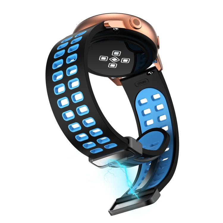 22mm Double-row Hole Folding Black Buckle Two-color Silicone Watch Band(Black Sky Blue) - Smart Wear by PMC TechLife | Online Shopping South Africa | PMC TechLife