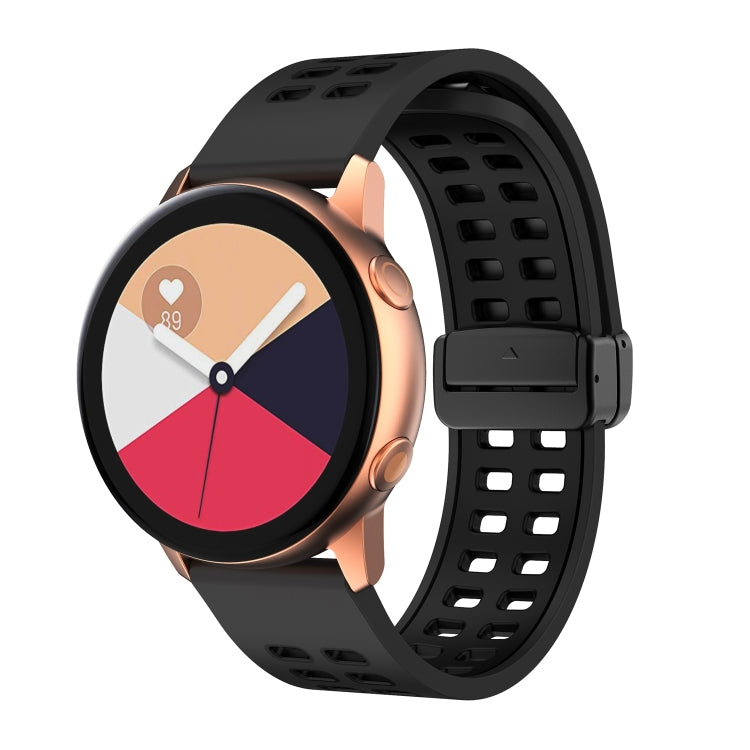 22mm Double-row Hole Folding Black Buckle Two-color Silicone Watch Band(Black) - Smart Wear by PMC TechLife | Online Shopping South Africa | PMC TechLife
