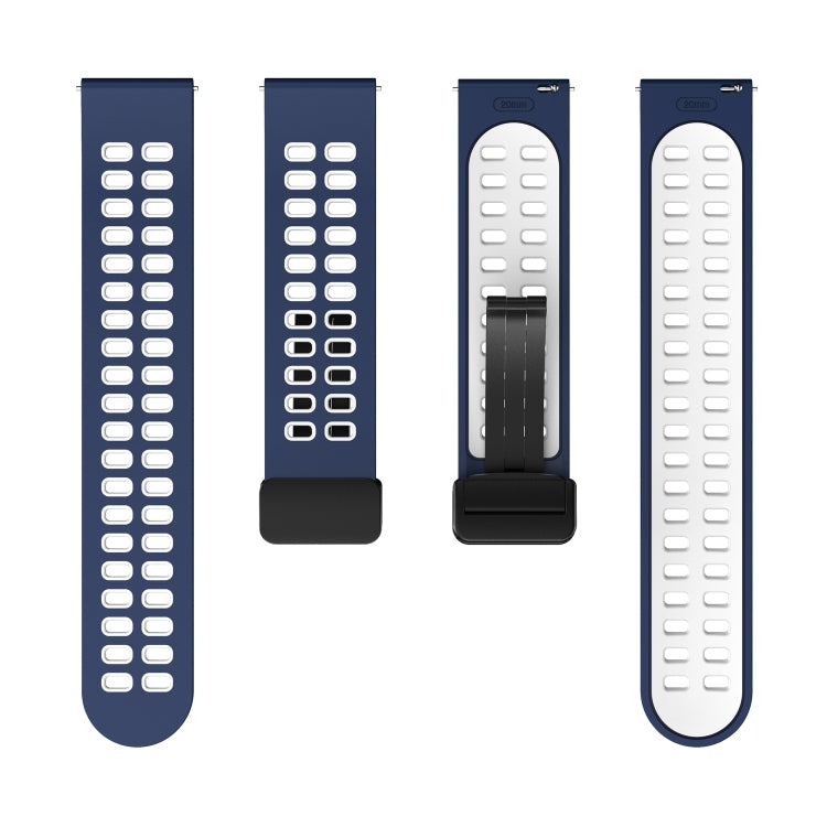 22mm Double-row Hole Folding Black Buckle Two-color Silicone Watch Band(Midnight Blue White) - Smart Wear by PMC TechLife | Online Shopping South Africa | PMC TechLife