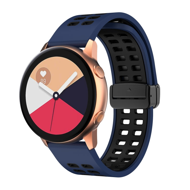 22mm Double-row Hole Folding Black Buckle Two-color Silicone Watch Band(Midnight Blue Black) - Smart Wear by PMC TechLife | Online Shopping South Africa | PMC TechLife