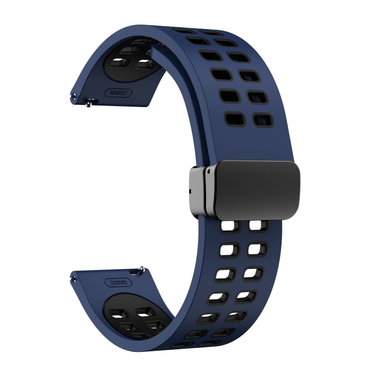 22mm Double-row Hole Folding Black Buckle Two-color Silicone Watch Band(Midnight Blue Black) - Smart Wear by PMC TechLife | Online Shopping South Africa | PMC TechLife
