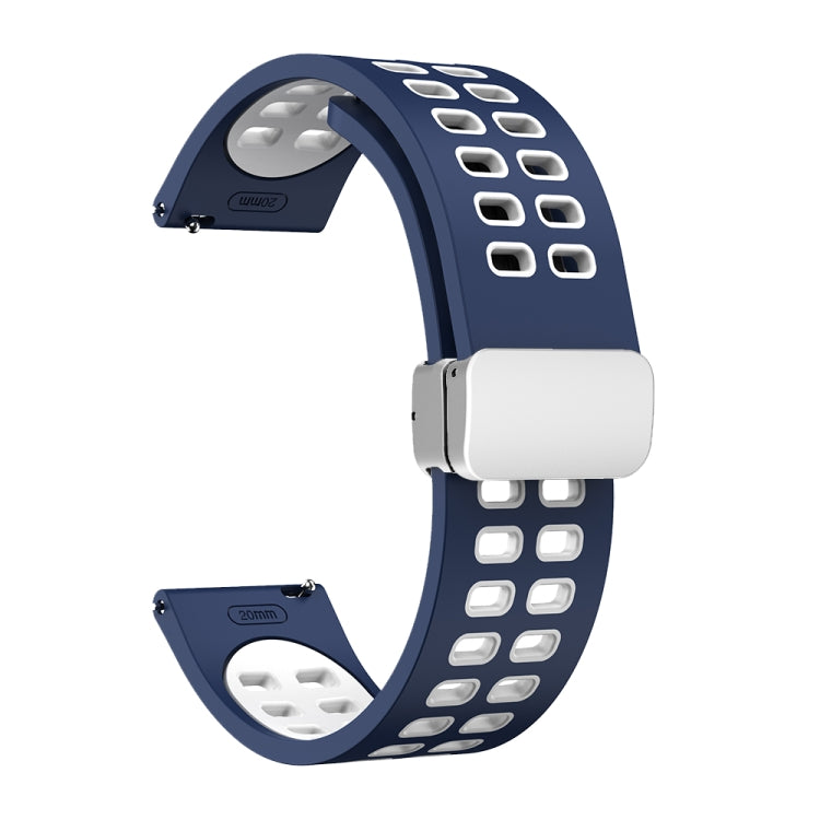 20mm Double-row Hole Folding Silver Buckle Two-color Silicone Watch Band(Midnight Blue White) - Smart Wear by PMC TechLife | Online Shopping South Africa | PMC TechLife
