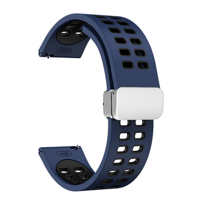 20mm Double-row Hole Folding Silver Buckle Two-color Silicone Watch Band(Midnight Blue Black) - Smart Wear by PMC Jewellery | Online Shopping South Africa | PMC Jewellery