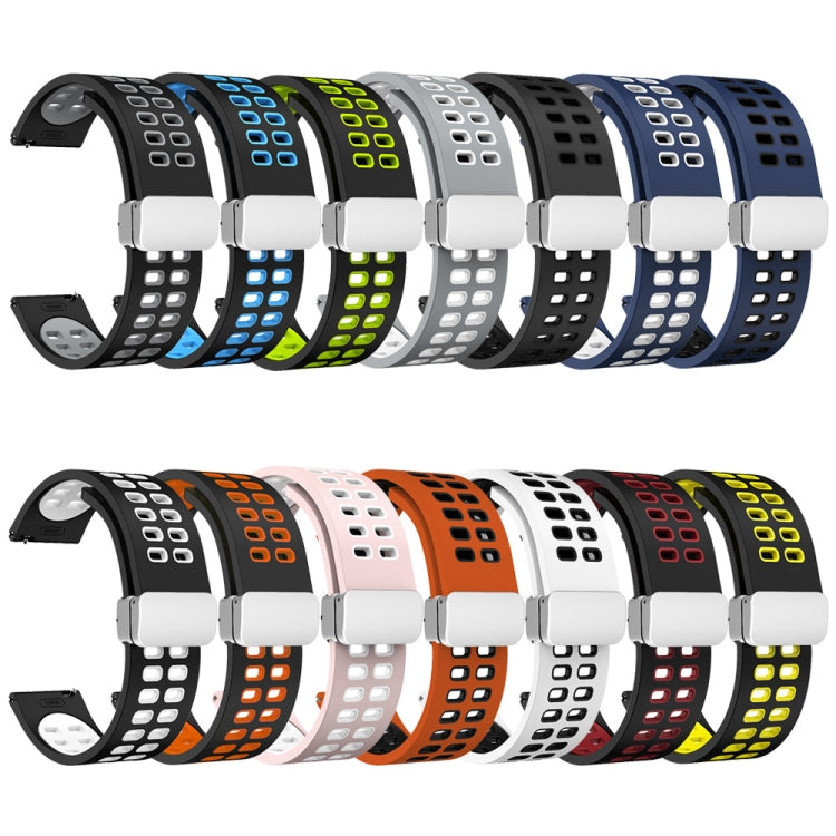 20mm Double-row Hole Folding Silver Buckle Two-color Silicone Watch Band(Black Sky Blue) - Smart Wear by PMC TechLife | Online Shopping South Africa | PMC TechLife