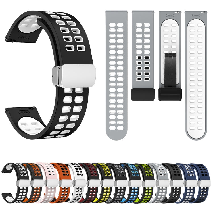22mm Double-row Hole Folding Silver Buckle Two-color Silicone Watch Band(Orange Black) - Smart Wear by PMC TechLife | Online Shopping South Africa | PMC TechLife