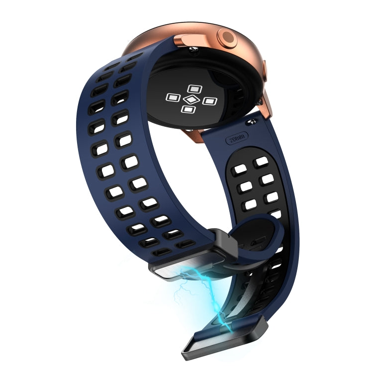 22mm Double-row Hole Folding Silver Buckle Two-color Silicone Watch Band(Black Green) - Smart Wear by PMC TechLife | Online Shopping South Africa | PMC TechLife