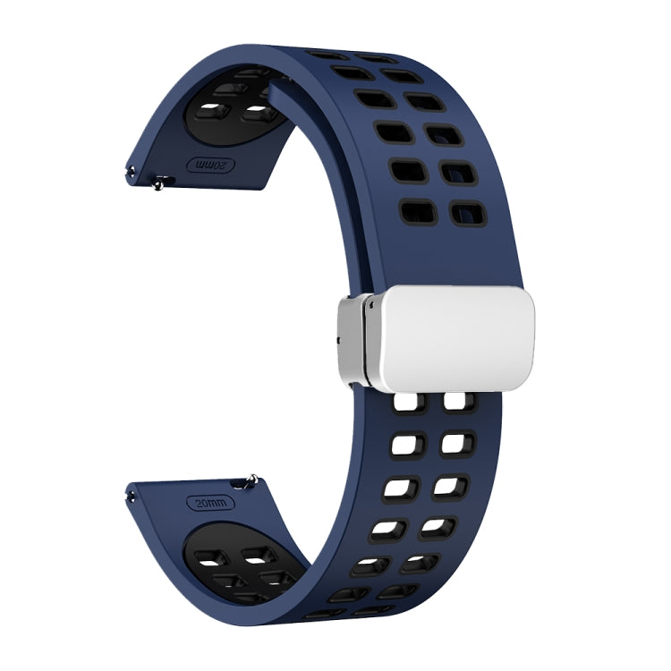 22mm Double-row Hole Folding Silver Buckle Two-color Silicone Watch Band(Midnight Blue Black) - Smart Wear by PMC TechLife | Online Shopping South Africa | PMC TechLife