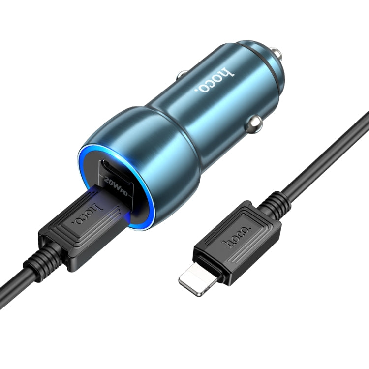 hoco Z48 Tough 40W Dual USB-C / Type-C Port Car Charger with Type-C to 8 Pin Cable(Sapphire Blue) - Car Charger by hoco | Online Shopping South Africa | PMC Jewellery