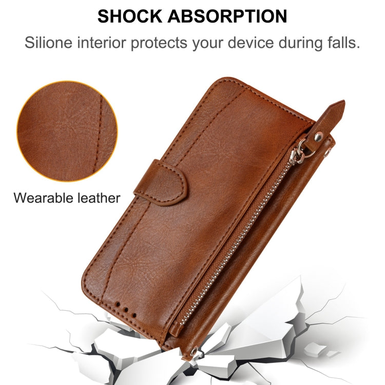 For Xiaomi Redmi 12C Oil Skin Zipper Wallet Leather Phone Case(Brown) - free shipping - PMC TechLife - Order now!