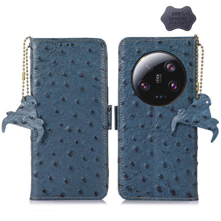 For Xiaomi 13 Ultra Ostrich Pattern Genuine Leather RFID Phone Case(Blue) - 13 Ultra Cases by PMC Jewellery | Online Shopping South Africa | PMC Jewellery